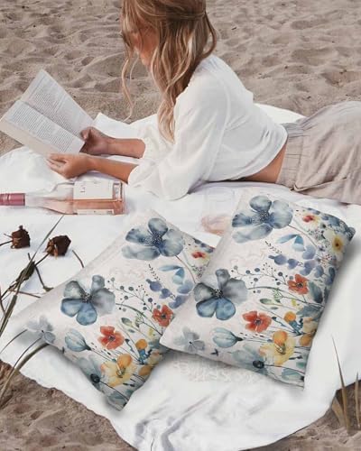 Waterproof Pillow Protector 2 Pack - Blue Wildflower Design 1