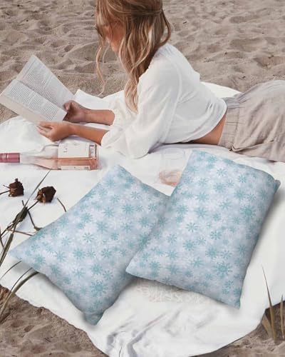 Waterproof Pillow Protector 2 Pack - Light Sky Blue White Snowflakes Design