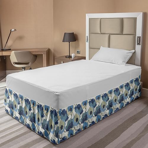 Ambesonne Flowers Bed Skirt in Slate Blue Beige
