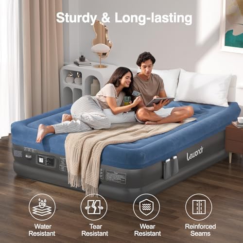Lewondr Queen Air Mattress with Built in Pump Blue 661lb MAX