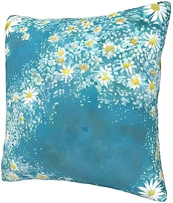 Ogniwo White Blue Daisy Throw Pillow 12x12 Inch Soft Square Cushion Case