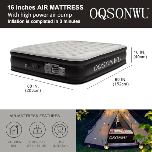 Oqsonwu 16 Queen Air Mattress with Built-in Pump