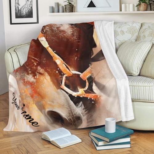 Custom Blanket with Name Personalized Horse Fleece Throw