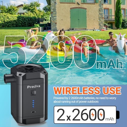 Preciva 4kPa Electric Air Pump with 3 Nozzles and 5200mAh Battery