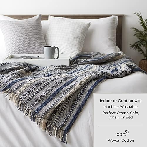 DII Herringbone Striped Cotton Throw Blanket 50x60 Barn Red