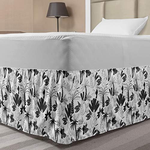 Ambesonne Forest Bedskirt - Tropical Monkeys Toucan Design TwinTwin XL Charcoal Grey White