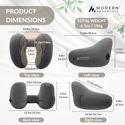 Modern Advantage Inflatable Hooded Travel Pillow Grey