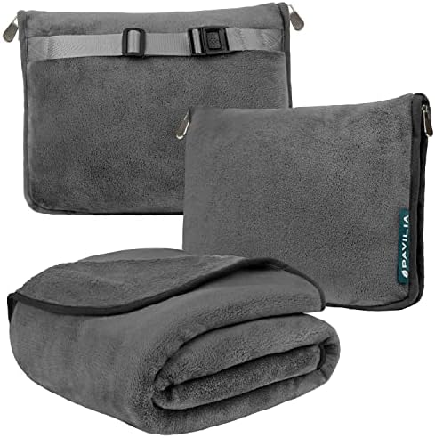 PAVILIA Travel Blanket Pillow 2-in-1 Combo Set 60x43 Gray