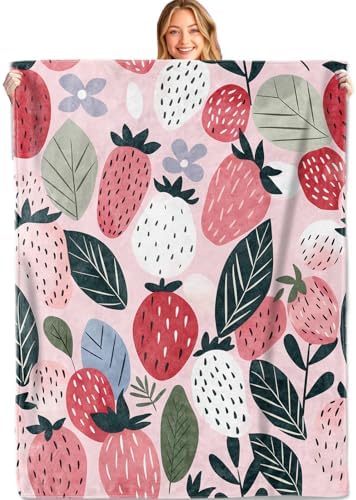 Strawberry Floral Throw Blanket 50x60in Soft Flannel