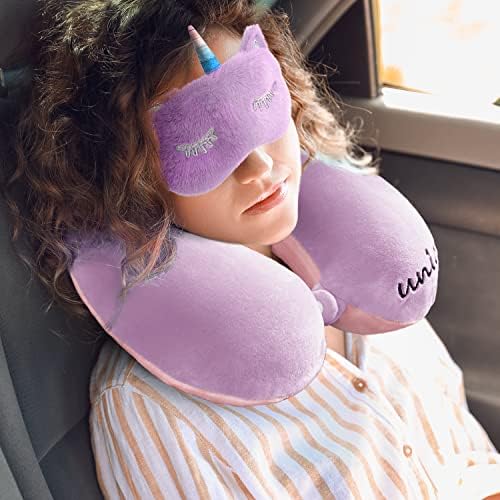 Unicorn Travel Pillow for Kids with Sleep Mask Earplugs