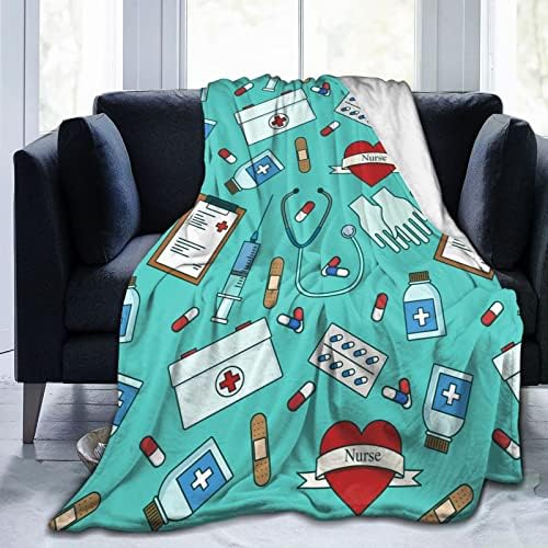 Nurse Medical Theme Blanket for Women - Ultra Plush Flannel Throw 50x40