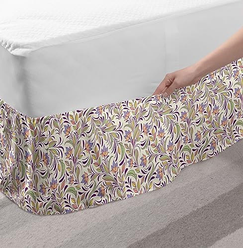 Ambesonne Abstract Bedskirt with Spring Flowers Design