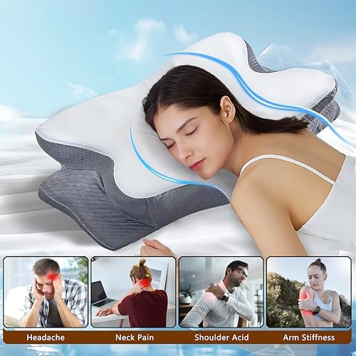 Smanlia Cervical Neck Pillow with Memory Foam and Pillowcase