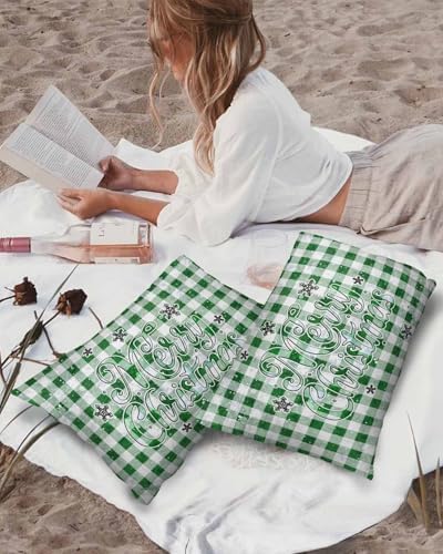 Waterproof Pillow Protector 2 Pack - Forest Green White Plaid