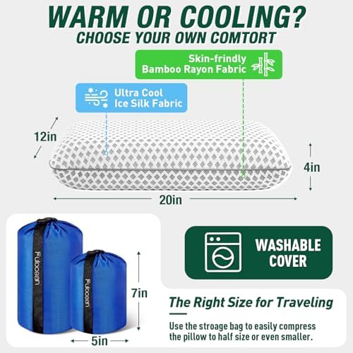 Fulocean Cooling Memory Foam Travel Camping Pillow with Washable Cover