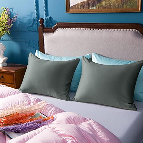NTBAY Satin Pillowcases Set of 2 with Hidden Zipper 20x36 Inches Dark Grey