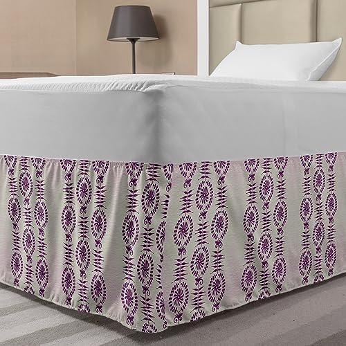 Ambesonne Floral Elastic Bed Skirt Pale Taupe Purple 1