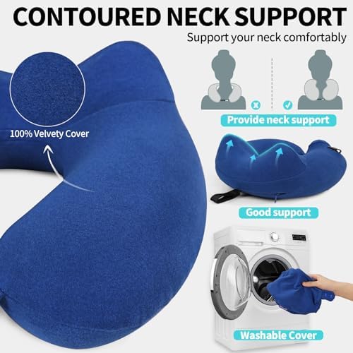 Glyzia Inflatable Neck Pillow with Eye Mask and Earplugs Navy Blue