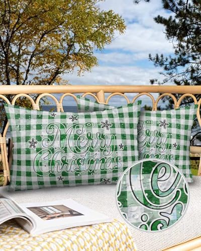 Waterproof Pillow Protector 2 Pack - Forest Green White Plaid