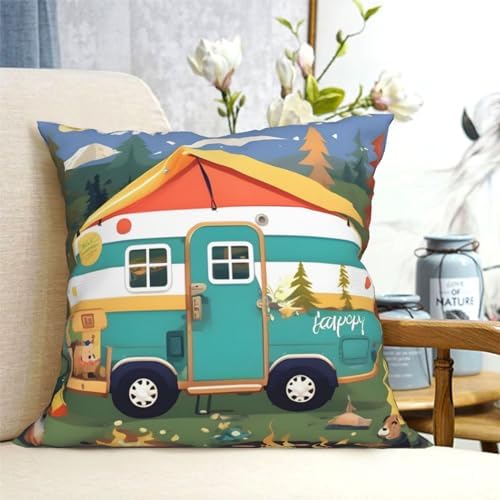 Ogniwo Happy Camper Throw Pillow 12x12 Inch Soft Square Cushion Cover