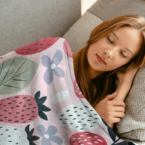 Strawberry Floral Throw Blanket 50x60in Soft Flannel