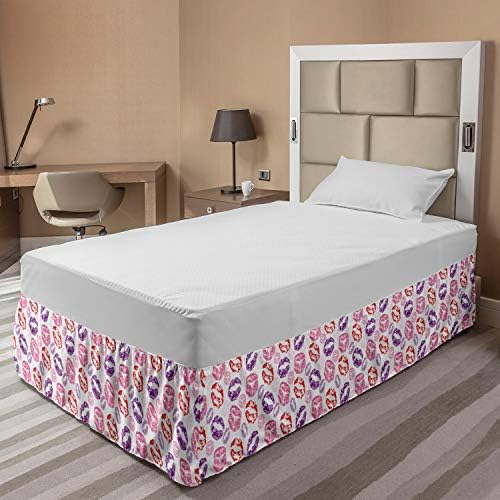 Ambesonne Kissing Bedskirt with Multicolor Lipstick Pattern