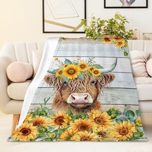 PAKKITOP Highland Cow Throw Blanket Soft Fuzzy Flannel Gift for Women Girls