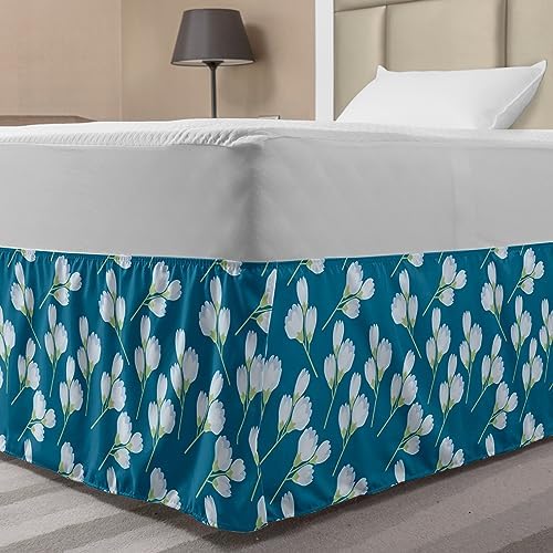 Ambesonne Floral Bedskirt - TwinTwin XL Sea Blue and Pastel Green