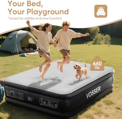 VOSSER Queen Air Mattress with Built-in Pump - 18 Inch Foam Topper