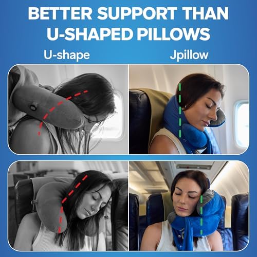 J-Pillow Travel Pillow for Airplanes with Anti-Slip Scarf