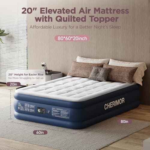 Queen Air Mattress with Built-in Pump Quilted Topper