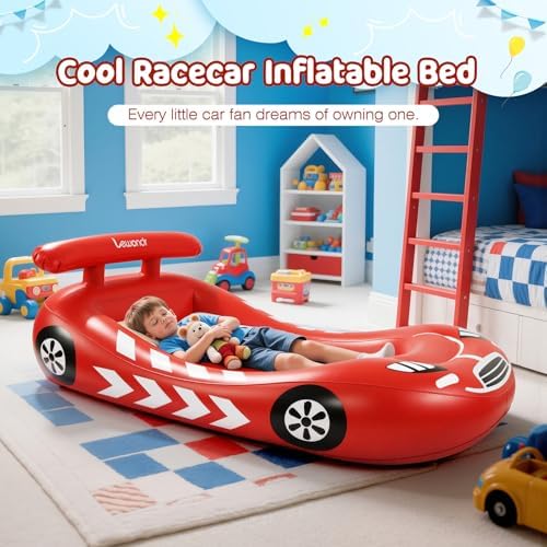Lewondr Inflatable Racecar Toddler Bed Red
