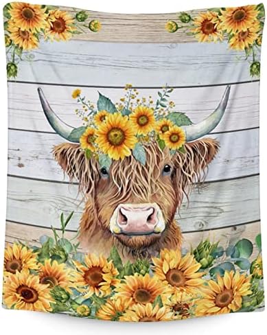 PAKKITOP Highland Cow Throw Blanket Soft Fuzzy Flannel Gift for Women Girls