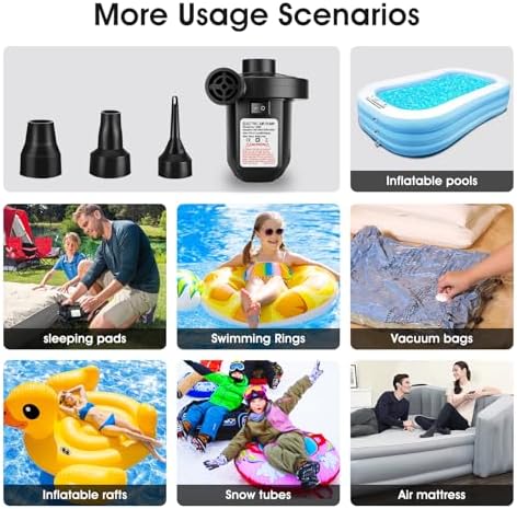 Electric Air Pump for Inflatables - 3 Nozzles 5Kpa Quick FillDeflate
