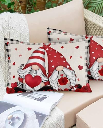 Waterproof Pillow Protector 2 Pack with Red Heart Plaid Design 1