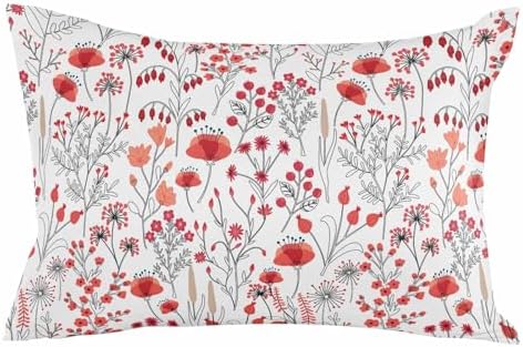 Waterproof Pillow Protector 2 Pack with Red Flowers Print