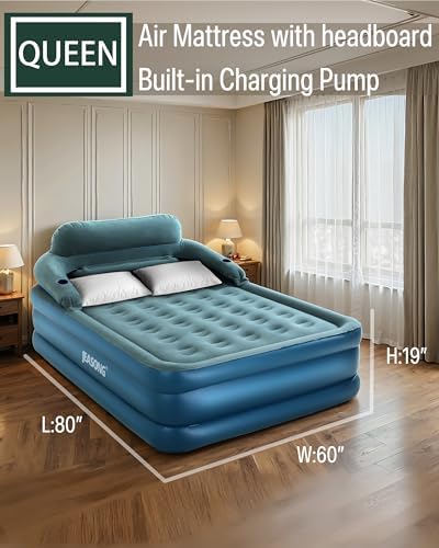 JEASONG Premium Queen Air Mattress with Built-in Pump and Headboard