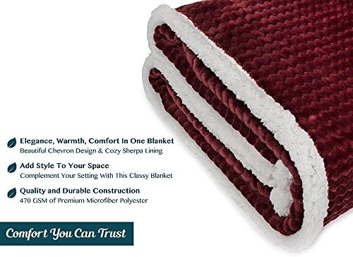 PAVILIA Reversible Maroon Red Sherpa Fleece Throw Blanket 50x60