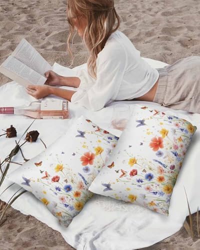 Waterproof Pillow Protector 2 Pack with Zipper Wildflower Design