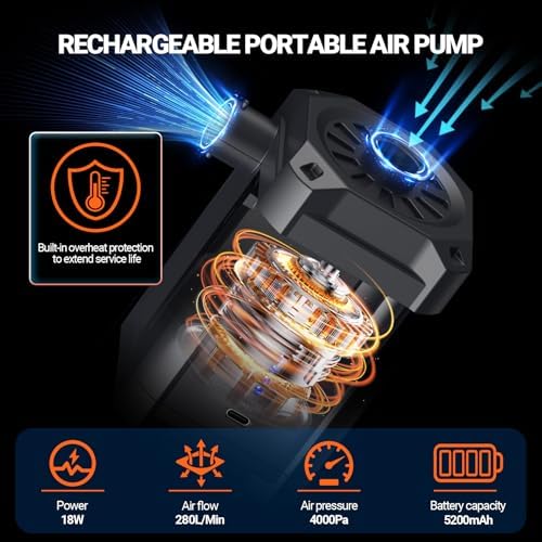 Preciva 4kPa Electric Air Pump with 3 Nozzles and 5200mAh Battery