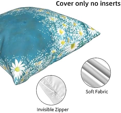 Ogniwo White Blue Daisy Throw Pillow 12x12 Inch Soft Square Cushion Case