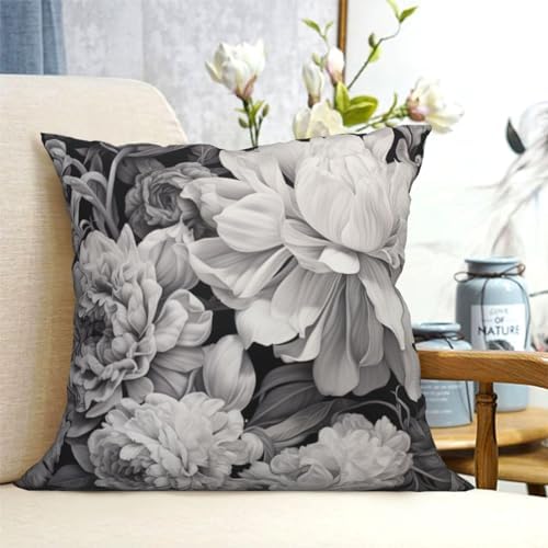 Floral Graphite Throw PillowSoft Square 12x12 Inch Cushion Cover