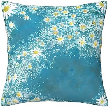Ogniwo White Blue Daisy Throw Pillow 12x12 Inch Soft Square Cushion Case