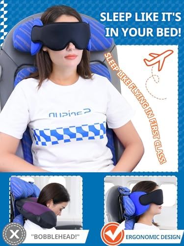 SARISUN 2-Pack Travel Pillow with Chin Strap and Eye Mask