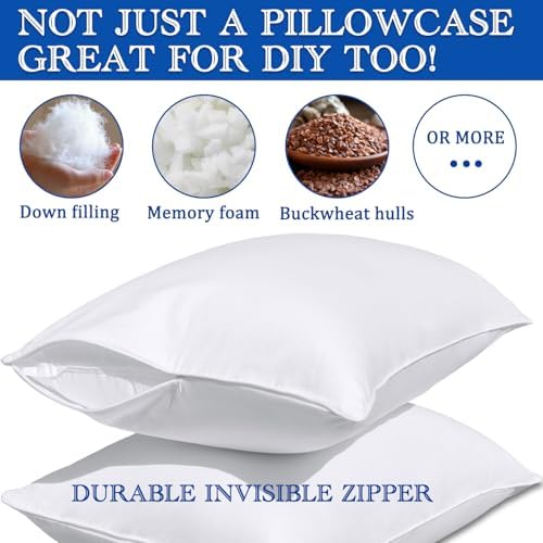 Precoco King Size Pillow Protectors - 100 Cotton with Hidden Zipper