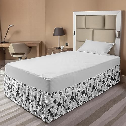 Ambesonne Forest Bedskirt - Tropical Monkeys Toucan Design TwinTwin XL Charcoal Grey White