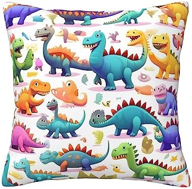 Ogniwo Colorful Cartoon Dinosaur Throw Pillow 12x12 Inch
