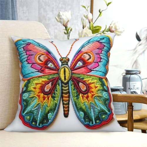 Ogniwo Embroidery Butterfly Throw Pillow Soft 12x12 Inch Cushion Case