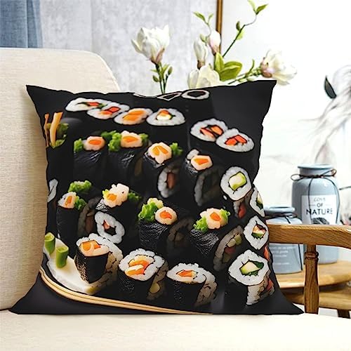 Ogniwo Japanese Sushi Black Throw Pillow Soft 12x12 Inch Cushion Cover