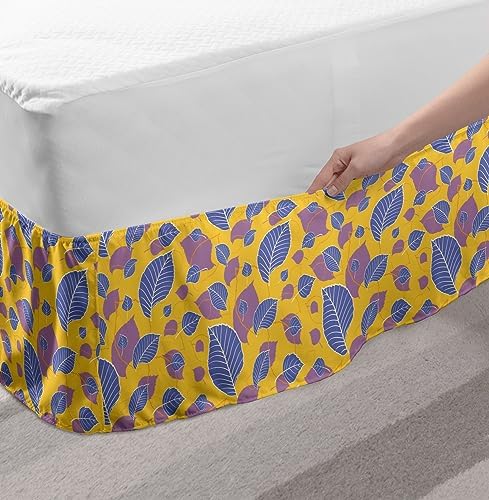 Ambesonne Botanic Bedskirt Pastel Leaves Autumn Design TwinXL Mustard Ceil Blue